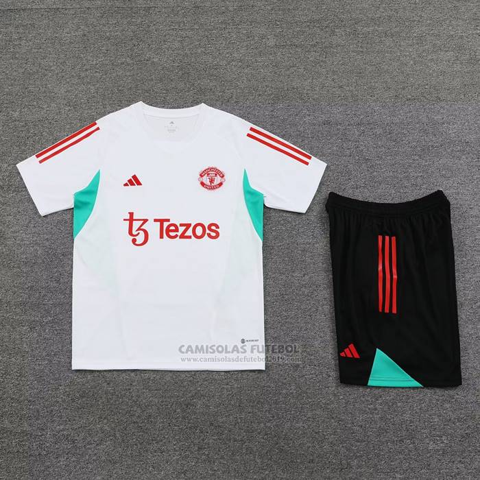 Fato de Treino Manchester United Manga Curta 2023-2024 Branco - Calcas Curta